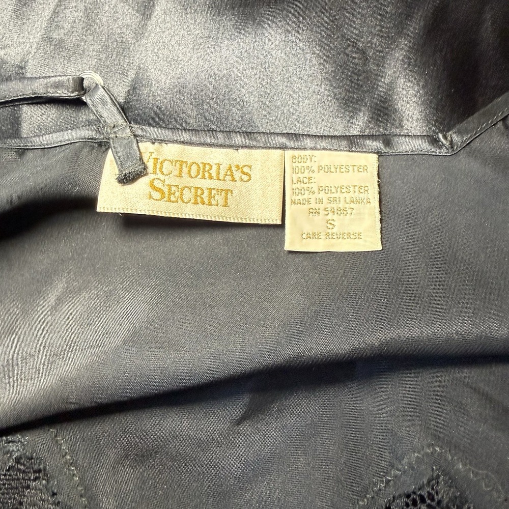 Vintage Victoria's Secret Black Satin Lace Chemise Slip Nightgown Women's S - Picture 6 of 6